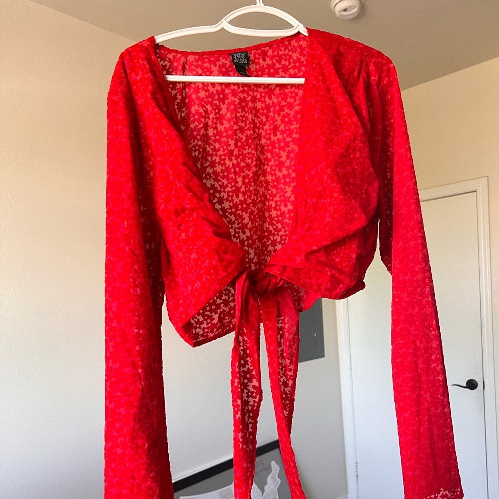 Beautiful Cherry Red Tied Cropped Cardigan